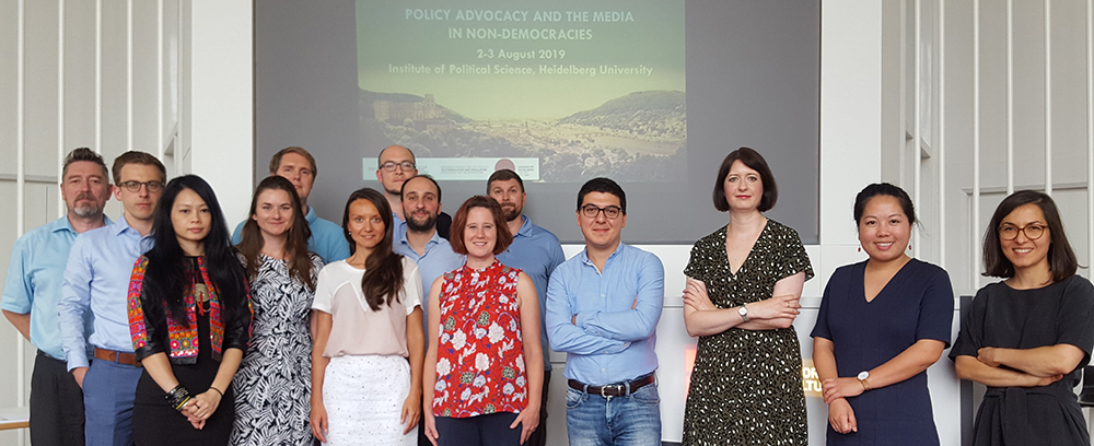 Heidelberg, 3 August 2019. From L-R: Aurel Croissant (Heidelberg University), Bert Fraussen (Leiden University), Khoo Ying Hooi (University of Malaya), Sanja Hajdinjak (University of Vienna), Florian Weiler (University of Basel), Emina Popovic (Charles University, Prague), Max Grömping (Heidelberg University), Angelo Vito Panaro (Scuola Normale Superiore), Jessica Teets (Middlebury College), Orion Lewis (Middlebury College), T. Murat Yildirim (University of Stavanger), Eleanor Bindman (Manchester Metropolitan University), Huil Li (University of Hong Kong), Eda Keremoglu (University of Konstanz).